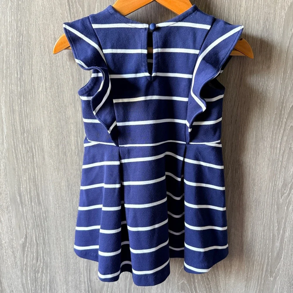 Ralph Lauren Striped Ruffle Dress Baby Girls 12M Navy White Nautical Preppy Pony